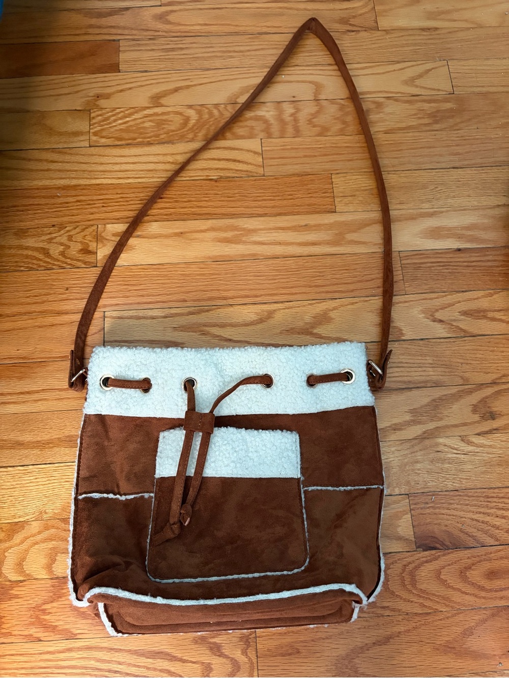 Forever 21 Brown Suede & Cream Shearling Shoulder Bag